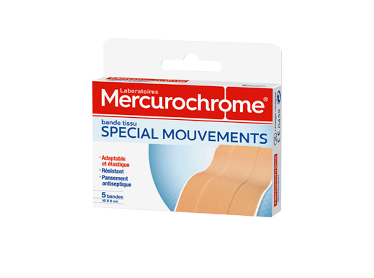 Mercurochrome Bande tissu Spécial mouvement - 5 bandes - Pharmacie