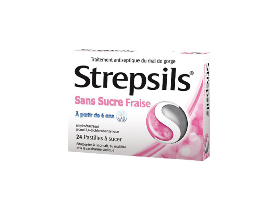 Strepsils Fraise Sans Sucre - 24 pastilles