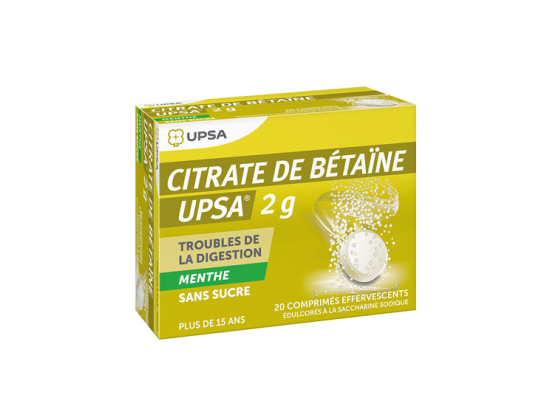 UPSA Citrate de Bétaïne 2g Menthe Sans sucre - 20 comprimés effervescents