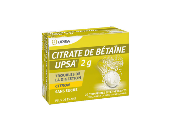 UPSA Citrate de Bétaïne 2g Citron Sans sucre - 20 comprimés effervescents