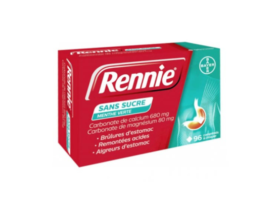 Rennie Menthe verte sans sucre - 96 comprimés à croquer