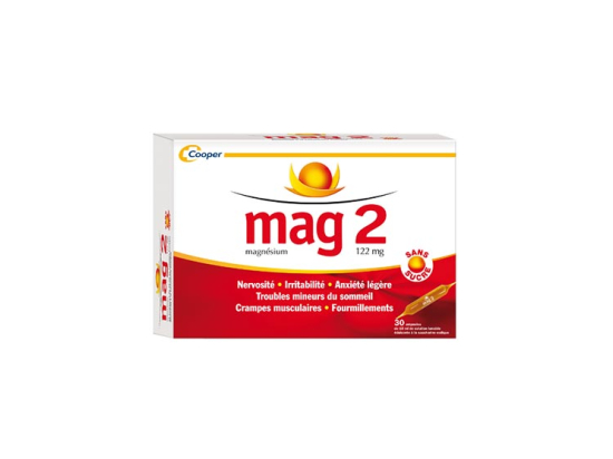 Mag 2 Sans Sucre 122 mg solution buvable  - 30 ampoules édulcorées de 10ml