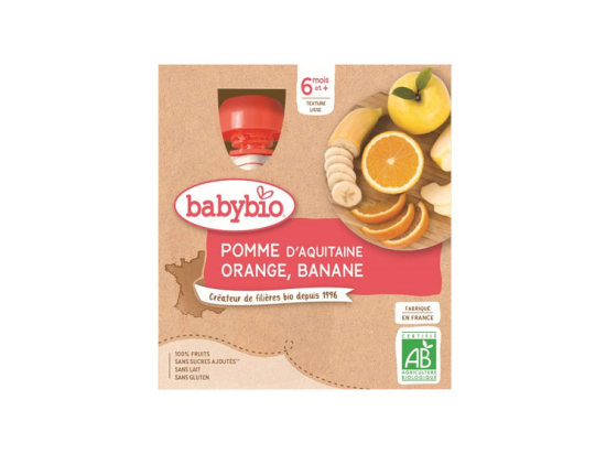 Babybio Gourdes Pomme d'Aquitaine orange & banane BIO - 4x90g