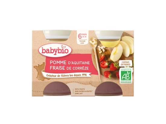 Babybio Petits pots Pomme d'Aquitaine fraise de Corrèze BIO - 2x130g