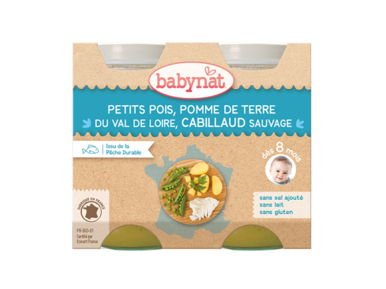 Babybio Petits pots petits pois, pomme de terre du Val de Loire & cabillaud sauvage BIO - 2x200g