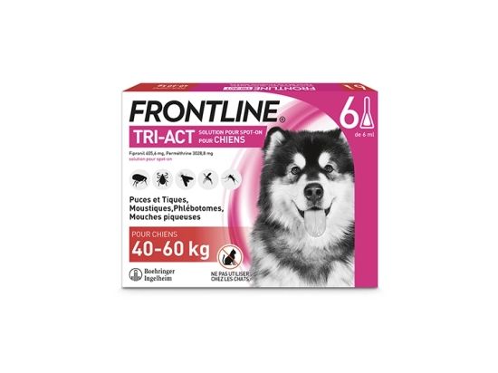 Tri-Act Chien XL - Pipettes anti-puces pour chien de 40 à 60 kg - 6 pipettes 6ml