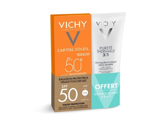 Vichy Capital Soleil Emulsion Protectrice Visage SPF50+ - 50ml + Lait Démaquillant 3en1 OFFERT