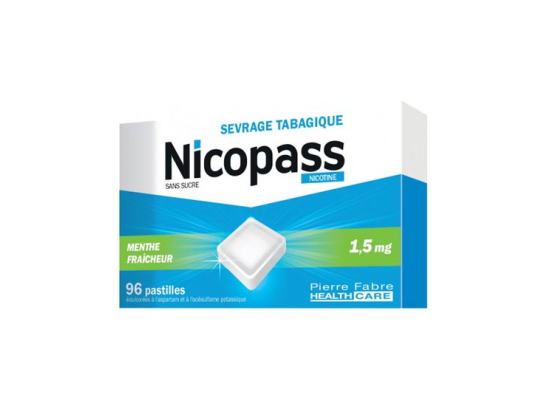 Nicopass 1.5Mg sans sucre menthe fraicheur - 96 pastilles à Sucer