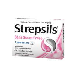 Strepsils Fraise Sans Sucre - 24 pastilles