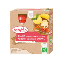 Babybio Gourde Pomme de Nouvelle-Aquitaine, Abricot et banane BIO - 4x90g
