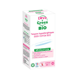 Love & Green Tampons 100% coton BIO avec applicateur Taille normal - 16 tampons