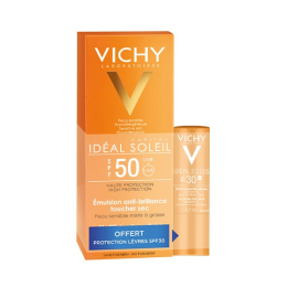 Vichy Idéal Soleil Émulsion visage SPF50+ - 50ml  + Stick à lèvres SPF30 OFFERT