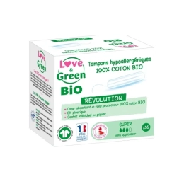 Love & Green Tampons 100% Coton BIO Sans applicateur - 16 tampons