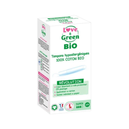 Love & Green Tampons 100% coton BIO avec applicateur Taille super - 14 tampons