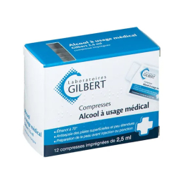 Gilbert Compresses Alcool à usage médical - 12 compresses imprégnées