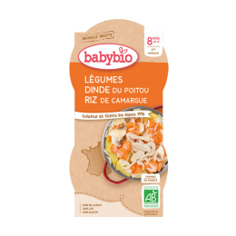 Babybio Légumes, dinde du poitou, riz de camargue BIO - 2x200g