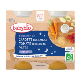 Babybio Petits pots Compotée de carotte des Landes, tomate d'aquitaine & pâtes BIO - 2x200g