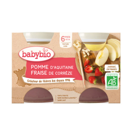 Babybio Petits pots Pomme d'Aquitaine fraise de Corrèze BIO - 2x130g