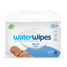 Waterwipes Lingettes bébé à l'eau 100% d'origine végétale - 4 x 60 lingettes