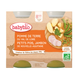 Babybio Petits pots pomme de terre du Val de Loire, petits pois & jambon de nouvelle-Aquitaine BIO - 2x200g