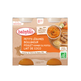 BabyBio Petits Légumes Boulghour Poulet Fermier Du Poitou Lait de Coco BIO - 2x200g