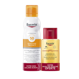Eucerin Sun Sensitive Protect SPF50 brume Transparent - 200ml + Huile de douche offerte - 100ml