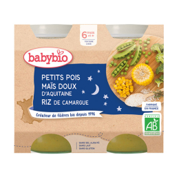 Babybio Petits pois, maïs doux d'aquitaine &  riz de camargue BIO - 2x200g