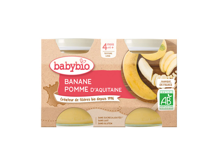 Babybio Petits pots banane & pomme d'Aquitaine BIO - 2x130g