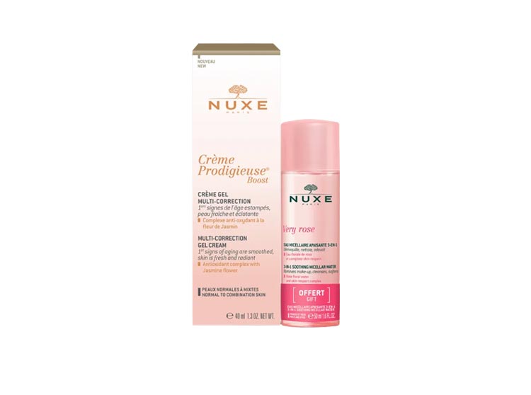 Nuxe Crème prodigieuse Boost crème gel-multi-correction Normales à mixtes - 40 ml + Very Rose Eau micellaire Apaisante 3-en-1 OFFERTE
