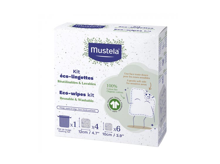 Mustela Kit éco-lingettes 100% coton BIO - 10 lingettes