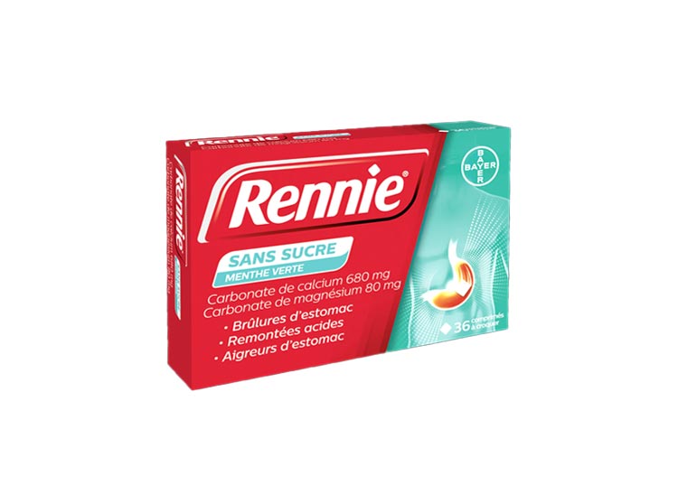 Rennie Menthe verte sans sucre - 36 comprimés à croquer