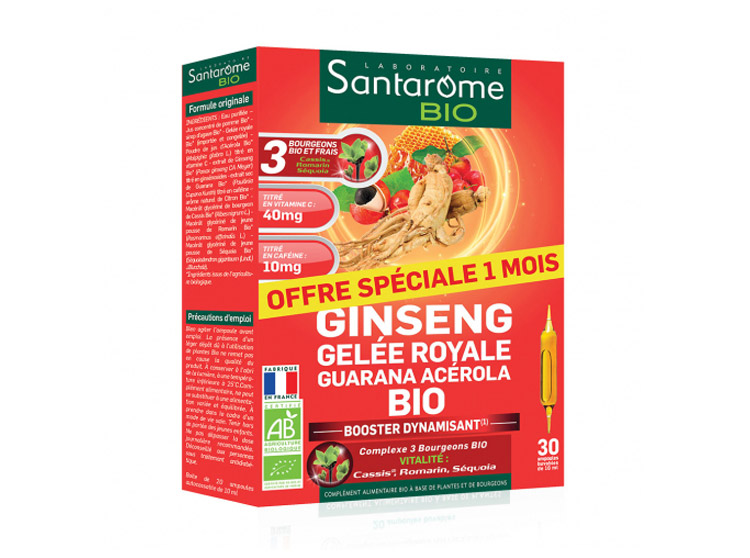 Santatome Gelée royale Ginseng Guarana Acérola BIO - 30 ampoules