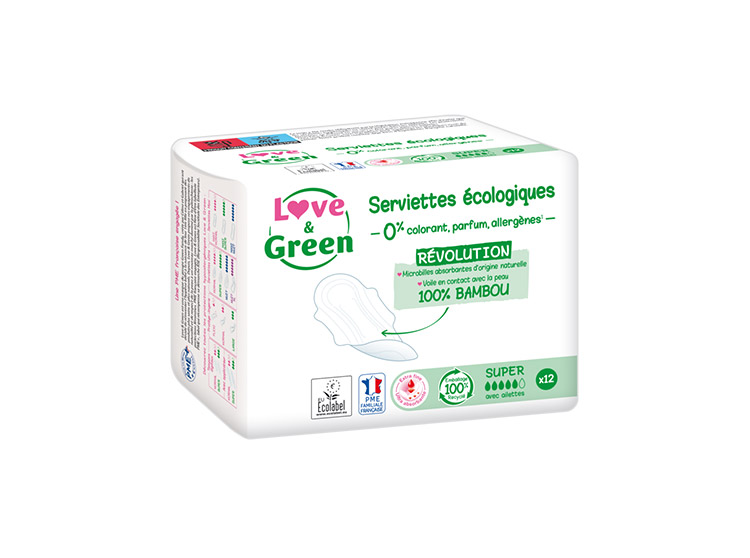 Love & Green Serviette Écologiques Ultra Super - 12 serviettes