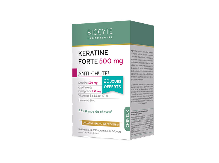 Kératine Forte 500 mg Anti-chute - 3 x 40 gélules
