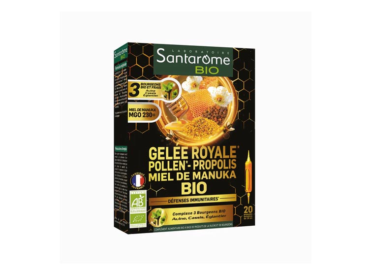 Santarome Bio Gelée Royale Pollen Propolis Miel de Manuka - 20 ampoules