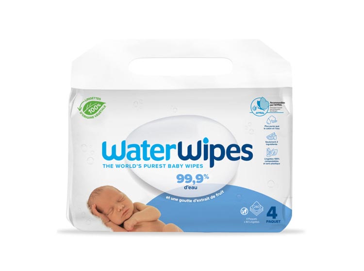 Waterwipes Lingettes bébé à l'eau 100% d'origine végétale - 4 x 60