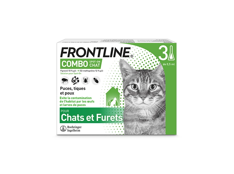 Combo Chat - Pipette anti-puces pour chat et furet - 3 pipettes de 0,5ml
