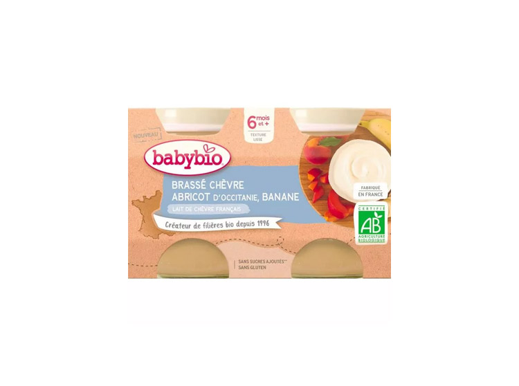 BabyBio Brassé Chèvre Abricot d'Occitanie Banane BIO - 2x130g