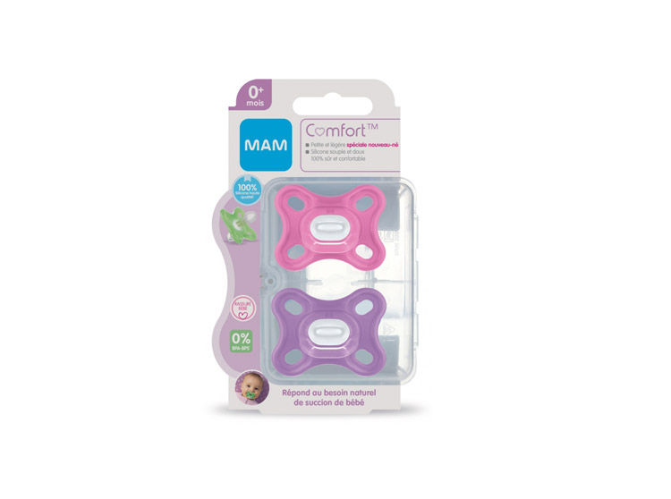 MAM Sucettes silicone rose comfort 0-6 mois lot 2